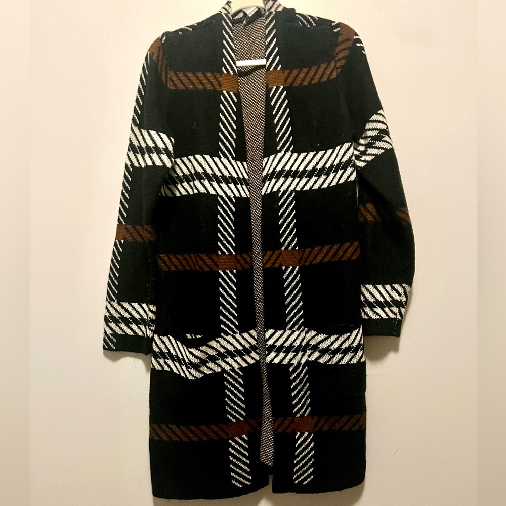 Christopher & Banks Black and Brown Plaid Cardigan